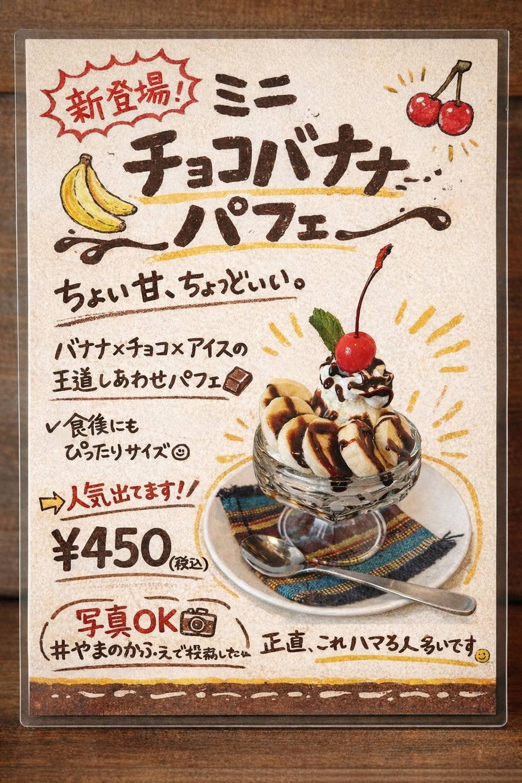 ミニチョコバナナパフェのお知らせ